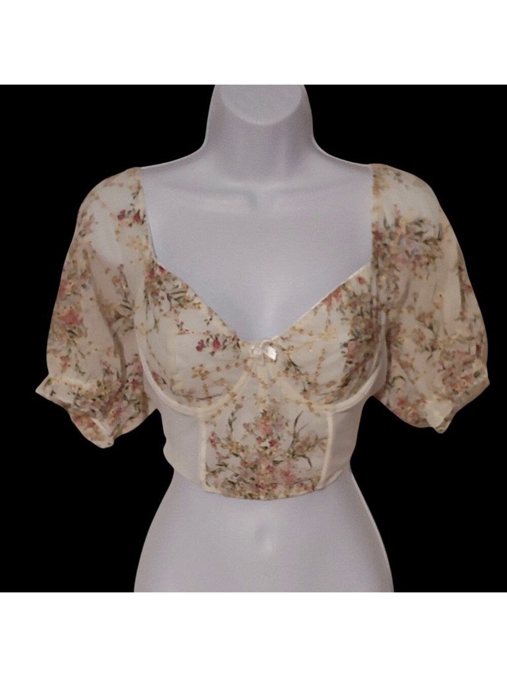 Womens Baby Doll Milkmaid Metallic Eyelet Dainty Y2k Forest Core Corset Top